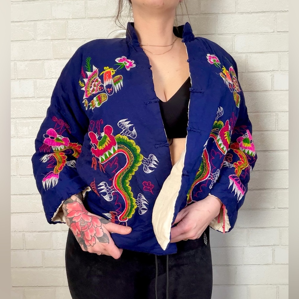 VINTAGE Embroidered Blue Quilted Jacket